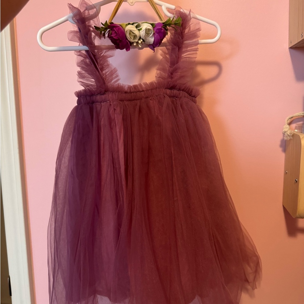 Purple Tulle Dress with Floral Headband